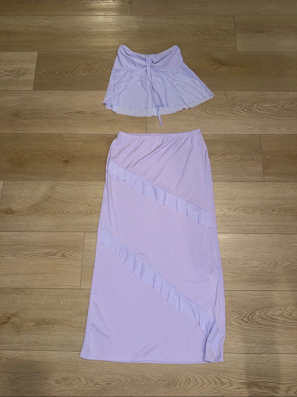 Lavender Ruffle-Trim Maxi Skirt Matching Set